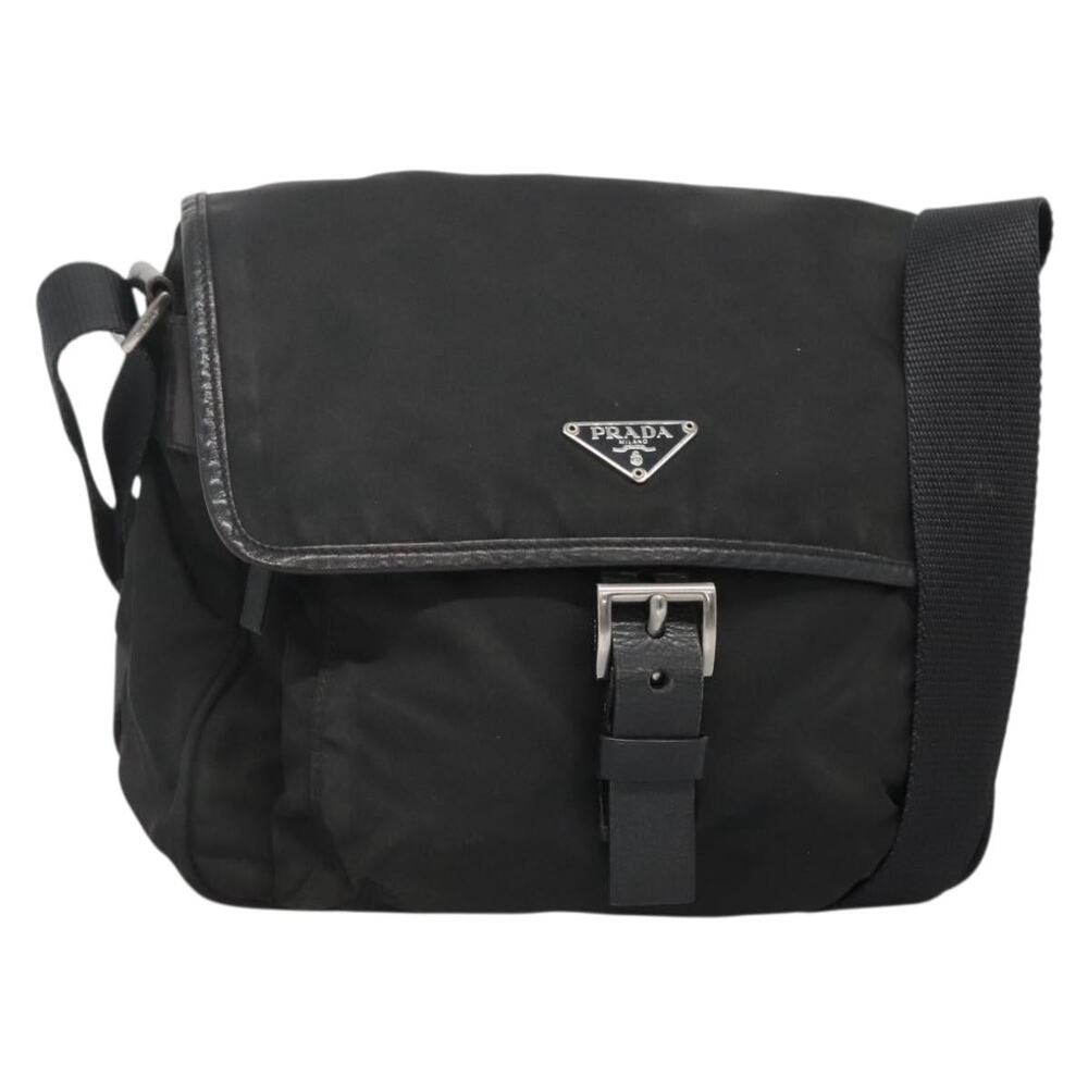 PRADA Shoulder Bag Nylon Black Silver